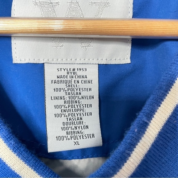 90s Cobalt Blue V-Neck Preppy Oversized Windbreaker Varsity Pull Over Jacket - Picture 4 of 5